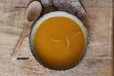 Butternut squash soup with cumin, ginger and crispy butternut