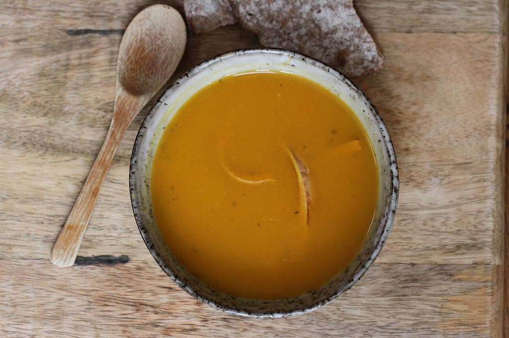 Butternut squash soup with cumin, ginger and crispy butternut